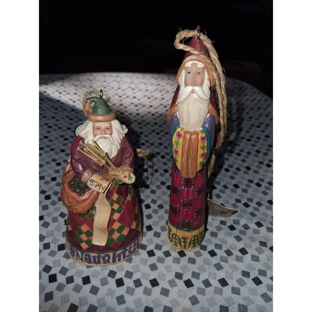 Lot Of 2 Jim Shore Heartwood Creek Naughty/Nice Ornament & Pencil Santa No Box